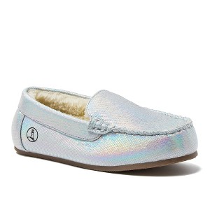 Kids Fuzzy Lined Shimmer Moccasin Slippers - 1 of 4