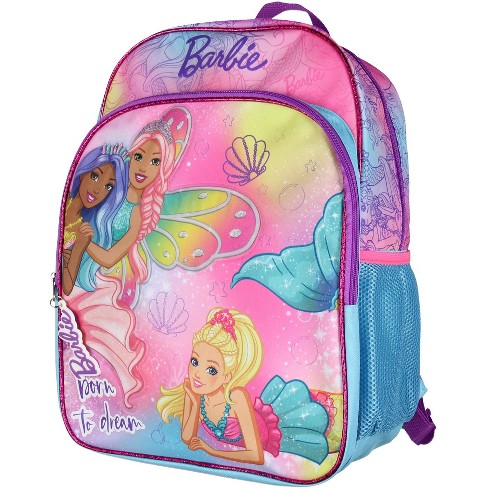 Seven Times Six Barbie Born to Dream 17 Mermaids and Fairies School Backpack Travel Laptop Book Bag with Padded Adjustable Straps