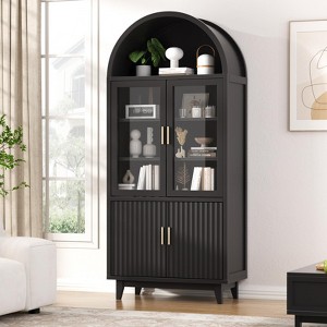 Arched Storage Cabinet 70.8" Tall with Fluted Door, Tempered Glass and Adjustable Shelves - 1 of 4