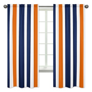 Navy & Orange Stripe Curtain Panels - Sweet Jojo Designs , Blue Orange