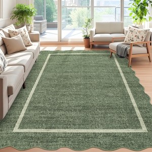 Modern Washable Area Rug, Scalloped Throw Carpet with Non Slip Backing, Low Pile Stain Resistant Floor Carpet for Living Room - 1 of 4