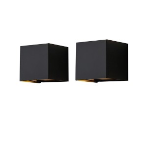 DAKAFUL Modern LED Wall Sconces (2-Pack), Square Up Down Lights, IP65 Waterproof Aluminum Fixtures for Indoor/Outdoor Use, Black - 1 of 4