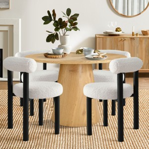 Dwen+Shaun 5-Piece Dining Table Set for 4, 46" Manufactured Grain and 4 Round Seat Beige Boucle Dining Room Chairs -Maison Boucle - 1 of 4