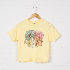Simply Sage Market Women's Colorful Flower Bouquet Short Sleeve Relaxed Fit Cropped Tee - 1 of 4