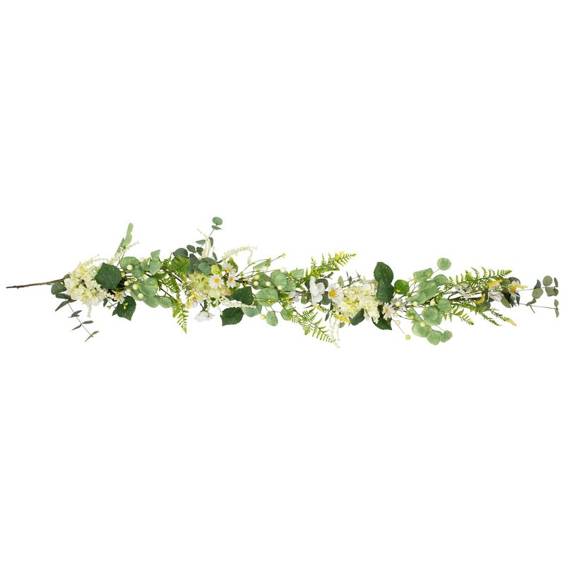 Northlight Hydrangea and Eucalyptus Artificial Floral Spring Garland - 5', 1 of 7