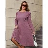 Women's Knit Sweater Dress Crew Neck Midi Dress Long Sleeve Casual Dress Ruffle Hem Slim Fall Dress Wine Red 3XL - 4 of 4