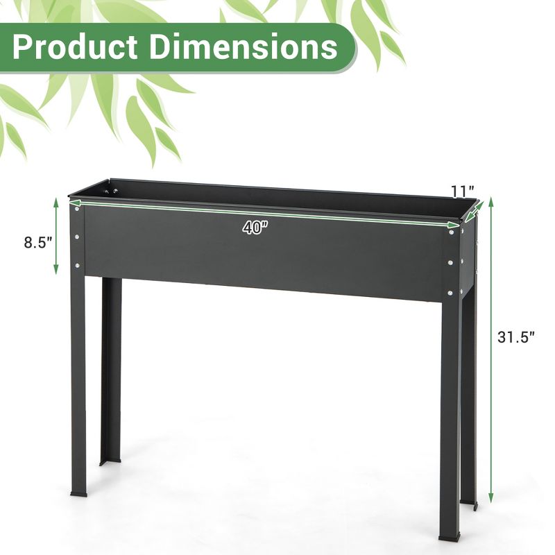 Costway 40" Raised Garden Bed with Legs Metal Elevated Planter Box Drainage Hole Backyard Green/Black, 4 of 11