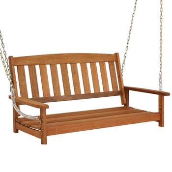 Sunnydaze Outdoor 2-Person Wooden Porch Swing with Hanging Chains - 47" - Brown