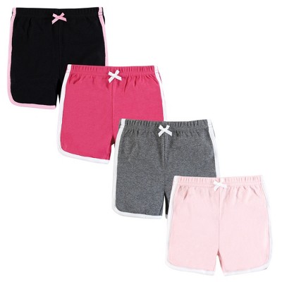 Image of Hudson Baby Girl Shorts Bottoms 4-Pack, Pink Black, 12-18 Months