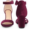 Perphy Women's Faux Velvet Ankle Buckle Strap High Chunky Heels Sandals - 2 of 4