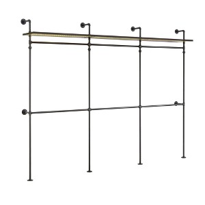 PDTEND 118.3'' Reversible Heavy-Duty Industrial Pipe Garment Rack with Shelves, Black - 1 of 4