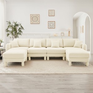 GDFStudio Livia Modern 4-Seater Boucle Upholstered U-Shaped Sectional Sofas with 2 Ottomans and Pillows - 1 of 4