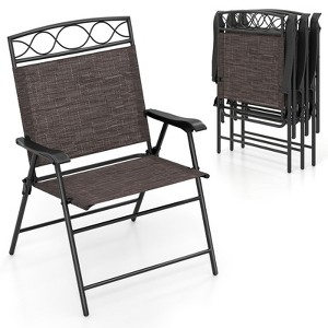 Tangkula 4 Pack Patio Folding Chairs Outdoor Dining Chairs w/ Backrests & Armrests - 1 of 4