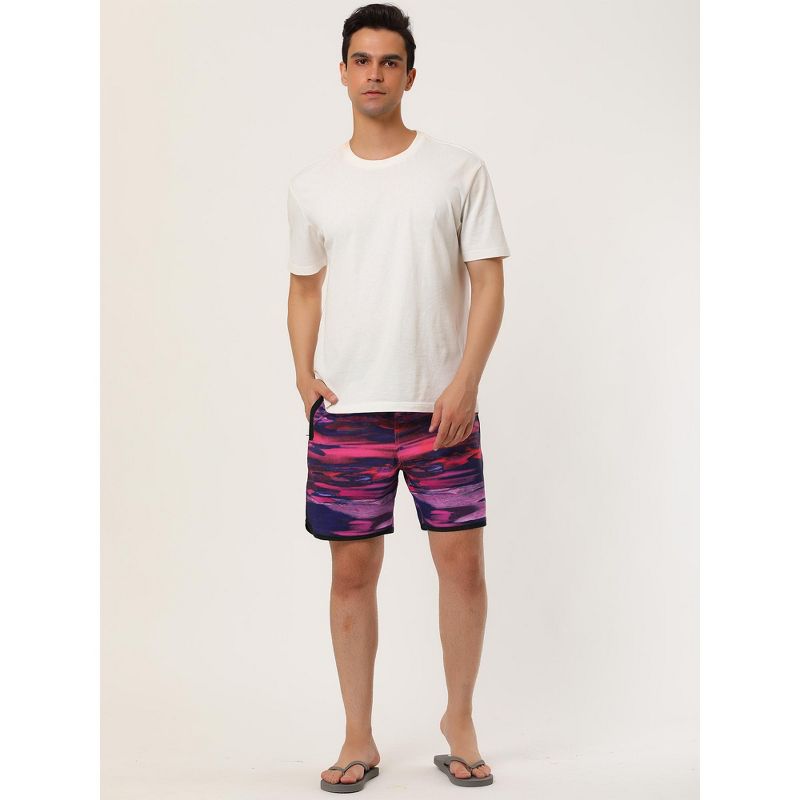 Lars Amadeus Men's Summer Drawstring Waist Contrast Color Printed Swim Shorts, 3 of 7