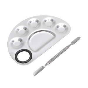 Unique Bargains Portable Small Semicircle Nail Art Palette Silver Tone 1 Set - 1 of 4