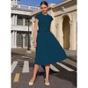 INSPIRE CHIC Women's Mock Neck Cap Sleeve Belted A-Line Midi Pleated Dresses - 3 of 4