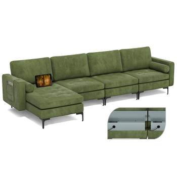 Tangkula Oversized Modular Sectional Sofa L-shaped Sofa Couch w/ 2 Bolsters & 4 USB Ports