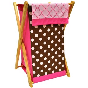 Bacati - Butterflies pink/chocolate Laundry Hamper with Wooden Frame - 1 of 4