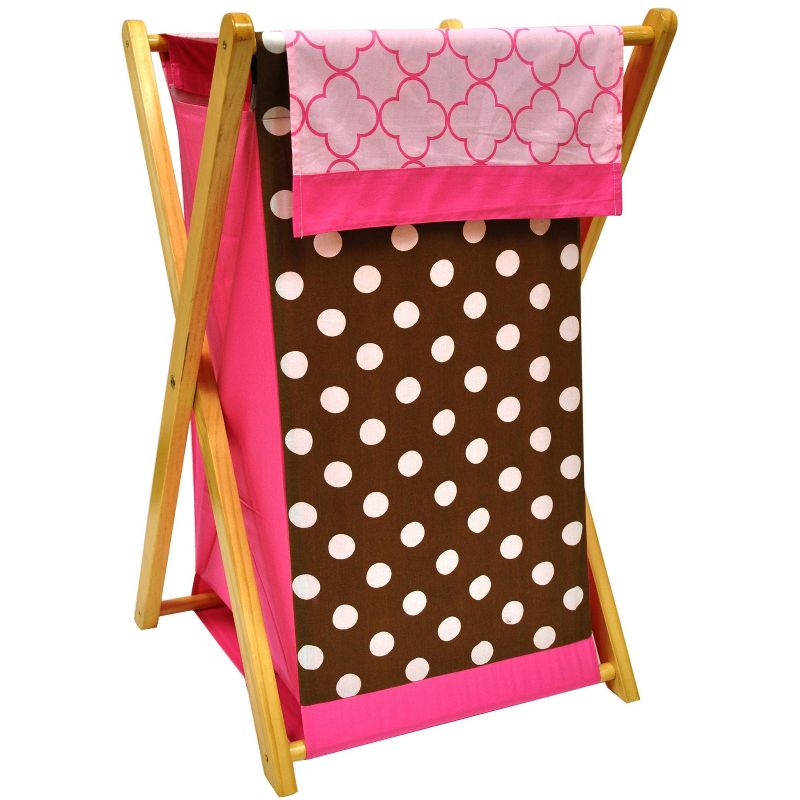Bacati - Butterflies pink/chocolate Laundry Hamper with Wooden Frame, 1 of 5
