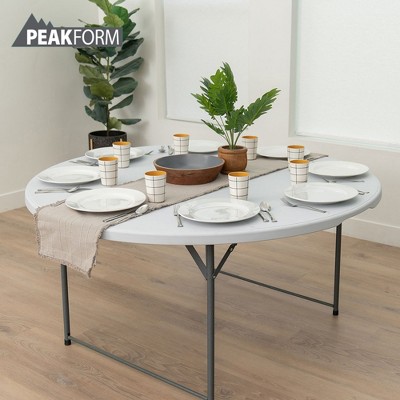White Round Plastic Folding Banquet Table for 8
