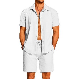COOFANDY Men's 2 Pieces Cotton Linen Set Short Sleeve Button Down Shirts Summer Beach Shorts Casual Outfits - 1 of 4