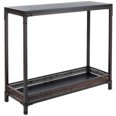 Transitional Black and Dark Walnut Console Table with Storage Shelf