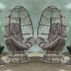 Outdoor Wicker Swivel Egg Chair,Fabric Upholstered Egg Chair With Iron Frame,Polyethylene Rattan Woven Patio Lounge Egg Chair-Coolbibila - 3 of 4