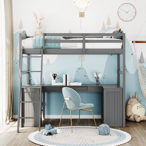 NicBex Full Size Bunk Bed with Desk Loft Bed Pine Frame Bed Frame with Storage Drawers, Cabinets, Guardrails and Inclined Ladder - 1 of 4