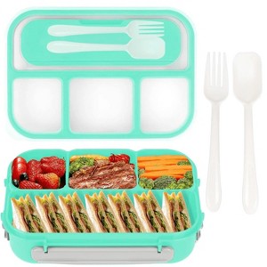 LunaLulinlk Bento Box, 1300ml Lunch Box Container with 4 Compartments, Fork, Leak-proof, Microwave/Dishwasher/Freezer Safe (Green) - 1 of 4