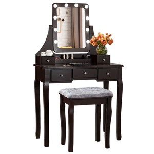 Tangkula Detachable Vanity Table Set Makeup Table with Mirror &Cushioned Stool WhiteBlackBrown - 1 of 4