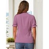 INSPIRE CHIC Women's Bow Tie Neck Solid Color Elastic Cuffs Elegant Office Short Sleeve Blouse - 4 of 4