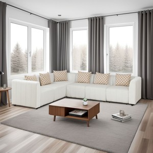 AndMakers 120 in. W Square Arm 6-piece L Shaped Microfiber Modern Sectional Sofa in White - 1 of 4