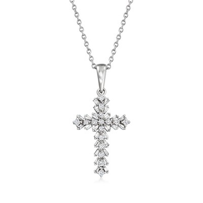 Ross-Simons 0.25 ct. t.w. Diamond Cross Pendant Necklace in 14kt White Gold