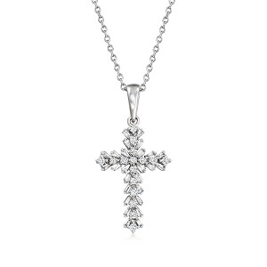 Ross-Simons 0.25 ct. t.w. Diamond Cross Pendant Necklace in 14kt White Gold - 1 of 3