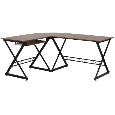 BlackArc Gaming Desk Wood: L-Shaped, Powder Coated Metal Frame, Sliding Keyboard Tray