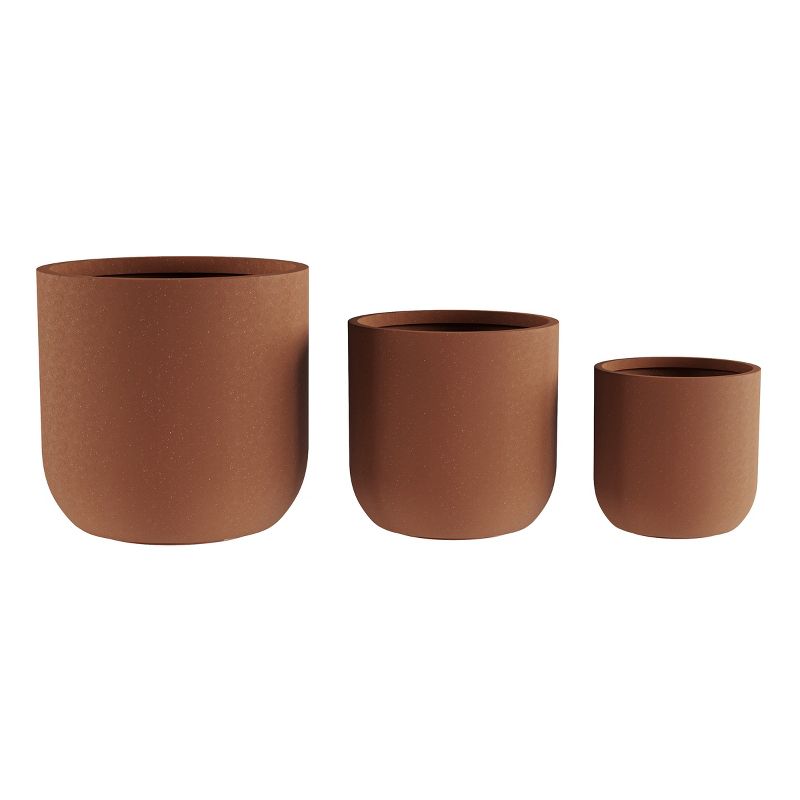 Fiber Clay Planters - 3-Piece Cylinder Pot Set with Drainage Holes for Potting and Replanting Flowers, Herbs, and Plants by Pure Garden (Brown), 5 of 9