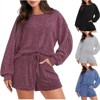 BLUEMING Women Sportswear Sets Waffle Knitted Oversized Long Sleeve Tops Shorts Casual Home Wear Suit - 4 of 4