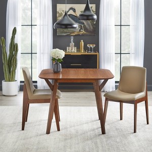 Buylateral Set of 2 Raven Modern Faux Leather Dining Chair Walnut/Tan: Mid Century Modern, Rubberwood Base, Faux Leather - 1 of 4