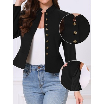 INSPIRE CHIC Women's Business Casual Classic Button Stand Collar Long Sleeve Work Fitted Blazer Suit Jackets Medium Black — фото 2