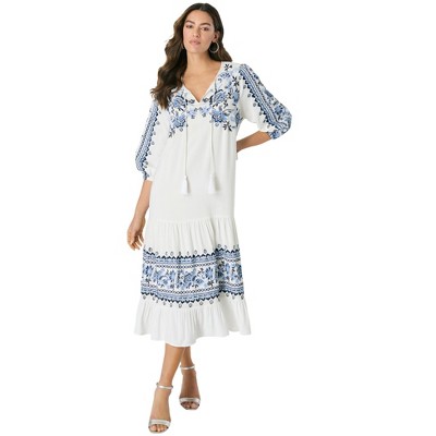 Roaman's Women's Plus Size Tiered Embroidered Dress