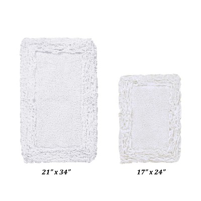 Shaggy Border Collection 2-Piece Bath Rug Set 100% Cotton Tufted Weave Ruffle Border Pattern Bathroom Rug for Machine Washable Bathmat