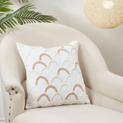 Off-White Cotton Scallop Design Euro Throw Pillow Cover