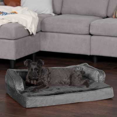 Medium Dark Gray Orthopedic Velvet Pet Sofa Bed