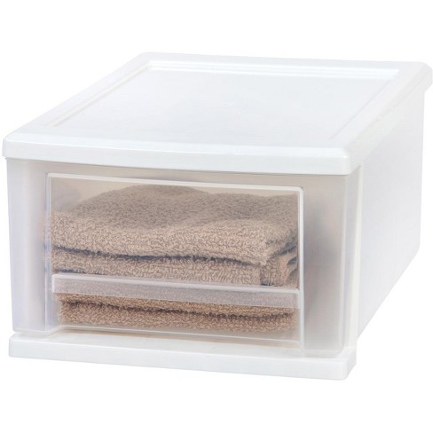 Iris Usa 4pack Medium Stackable Lidded Basket Storage Organizer Bins, Off  White : Target