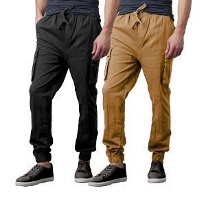 Galaxy By Harvic Men's Slim Fit Cotton Stretch Twill Cargo Joggers-2 Pack - 1 of 4