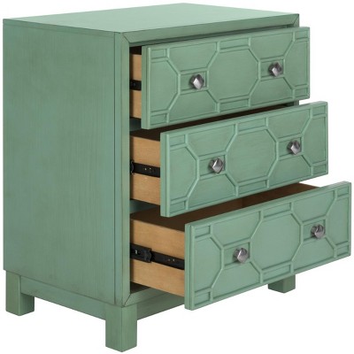 Transitional Turquoise Solid Rubberwood 3-Drawer Chest