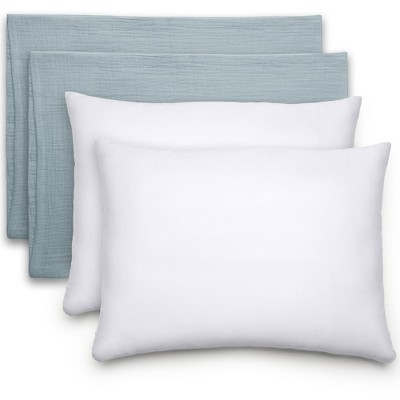 Toddler Pillow with Muslin Pillowcase, 13"x18", Kids Pillow for Sleeping by Comfy Cubs - 2 Pack