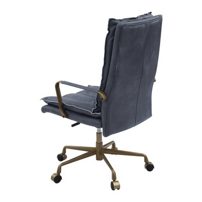 Gray Leather Executive Swivel Office Chair with Metal Accents