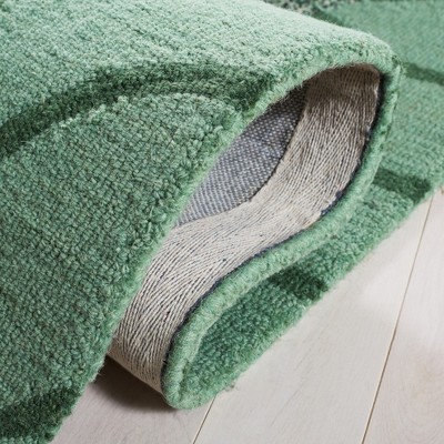 Ivory and Green Wool Tufted Square Area Rug