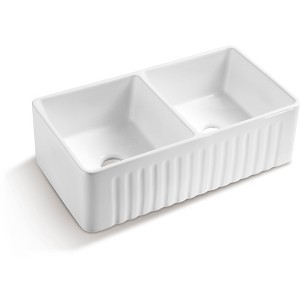 Gulches 33"x18"x10" Ceramic White Double Basin Farmhouse Rectangular Vessel Sink - 1 of 4
